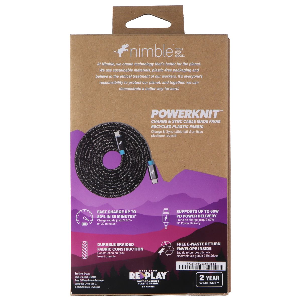 Nimble PowerKnit USB-C to USB-C 5.9 Ft Cable - Space Grey