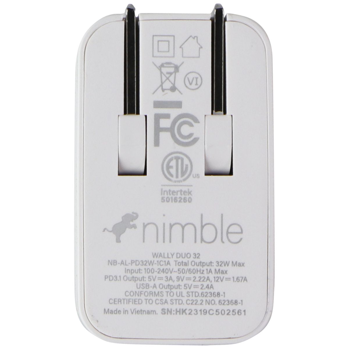 Nimble Wally Duo (32W) Dual-Port (USB-C and USB-A) Wall Charger - Polar White Cell Phone - Chargers & Cradles Nimble - Simple Cell Bulk Wholesale Pricing - USA Seller