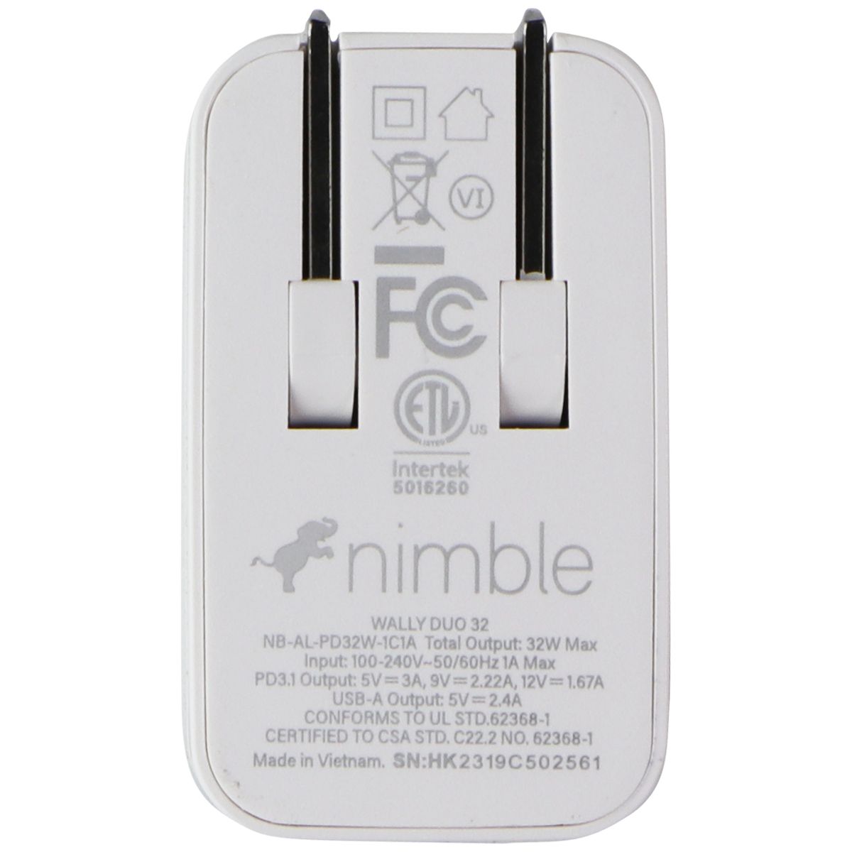 Nimble Wally Duo (32W) Dual-Port (USB-C and USB-A) Wall Charger - Polar White Cell Phone - Chargers & Cradles Nimble    - Simple Cell Bulk Wholesale Pricing - USA Seller