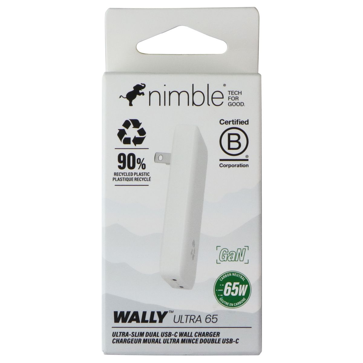 Nimble Wally Ultra 65 Ultra Slim Dual Port USB-C Wall Charger - White Cell Phone - Cables & Adapters Nimble - Simple Cell Bulk Wholesale Pricing - USA Seller