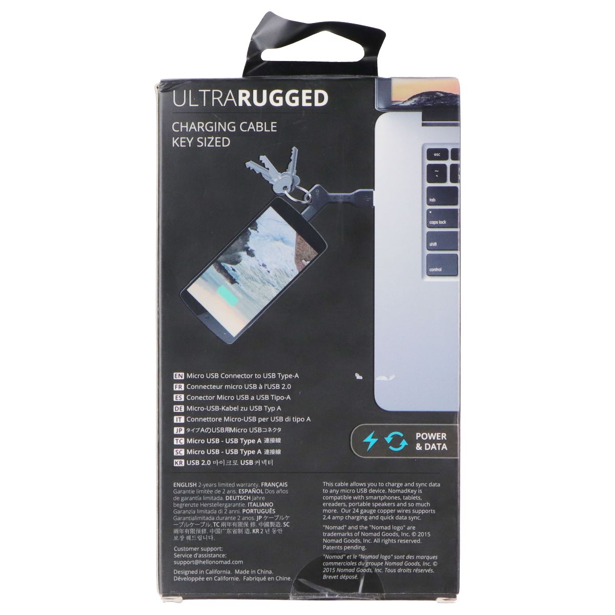 Nomad Key - Micro USB to USB-A Charge Cable Keychain - Black Cell Phone - Cables & Adapters Nomad - Simple Cell Bulk Wholesale Pricing - USA Seller