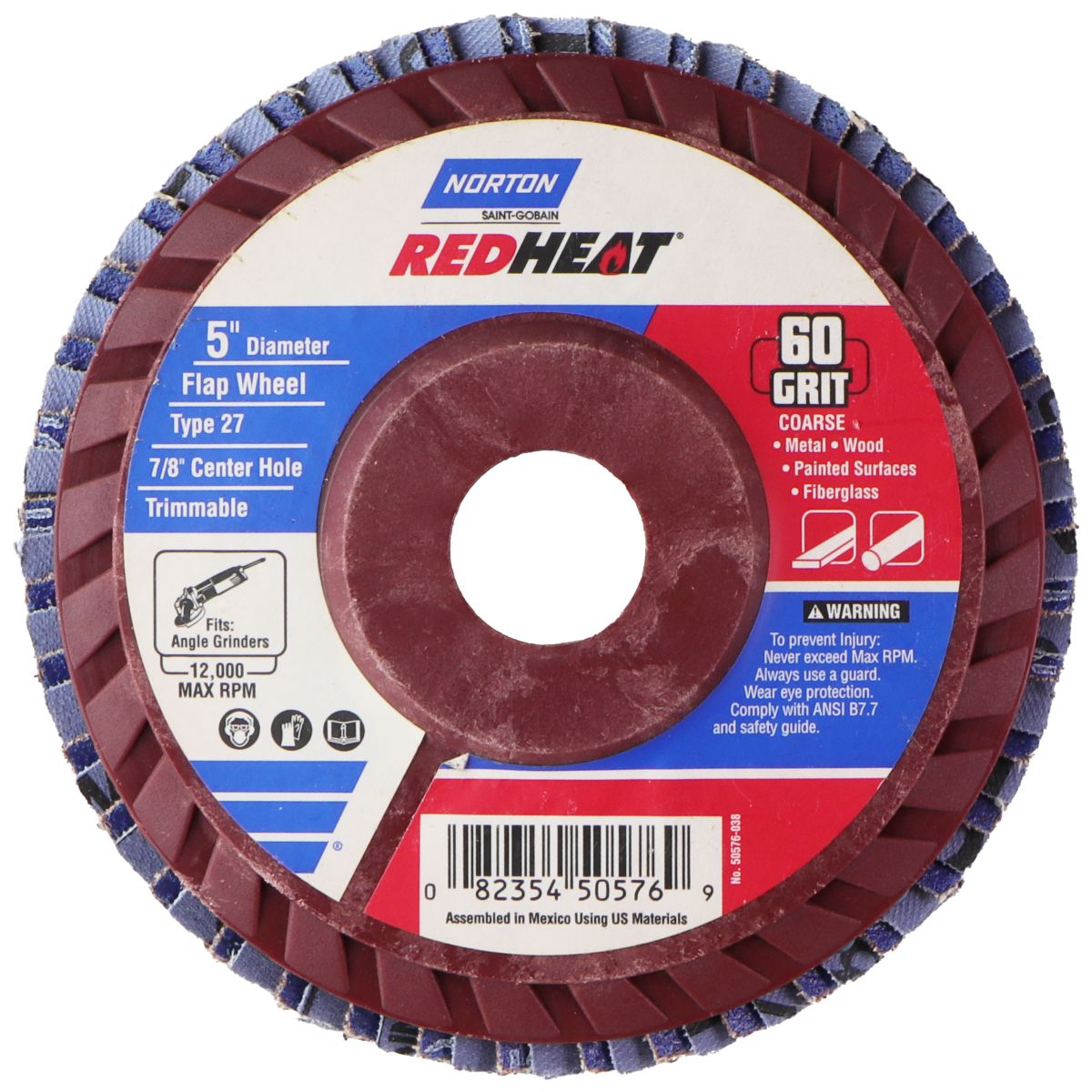 Norton Redheat (5-in) Diameter 60 Grit Flap Wheel - Type 27 (7/8-in Center Hole) Home Improvement - Other Home Improvement Norton    - Simple Cell Bulk Wholesale Pricing - USA Seller