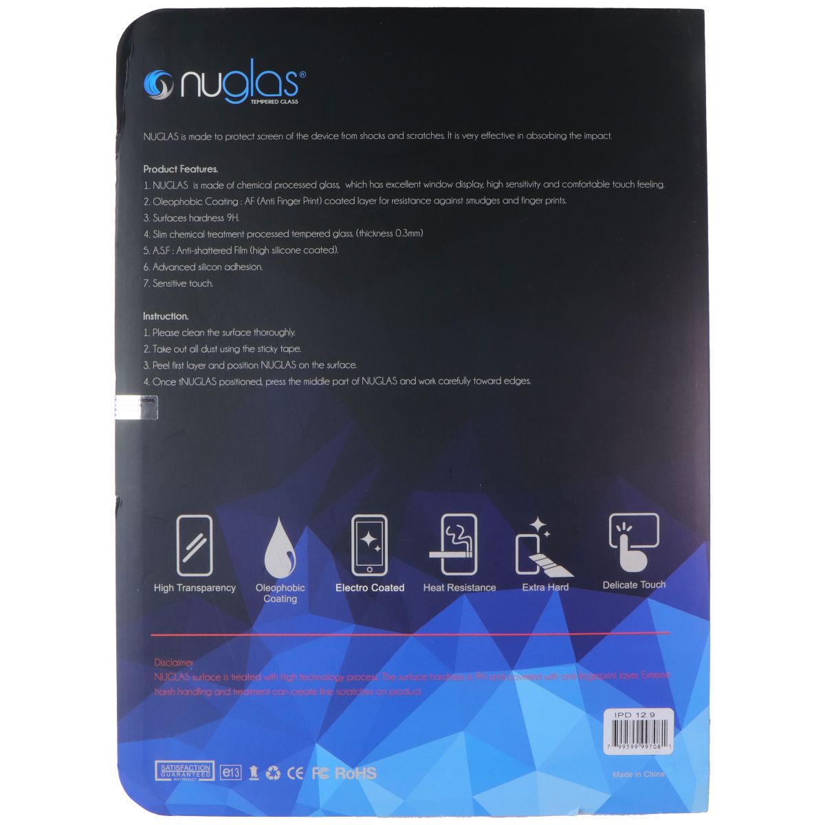 Nuglas Crystal Clear Tempered Glass for Apple iPad Pro 12.9 (1st/2nd Gen) iPad/Tablet Accessories - Screen Protectors Nuglas - Simple Cell Bulk Wholesale Pricing - USA Seller