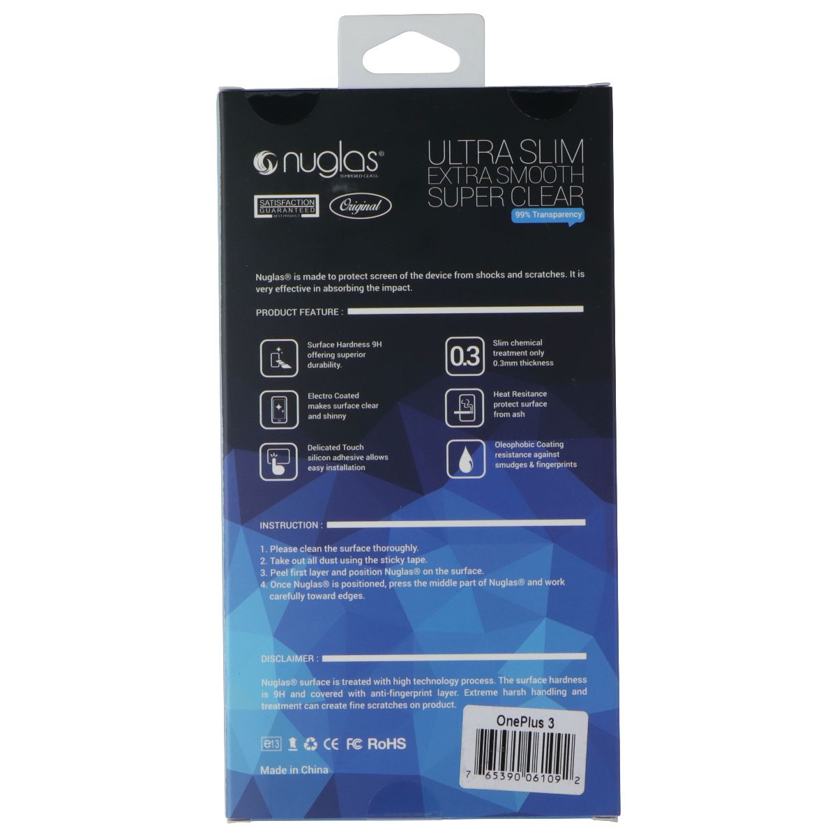 Nuglas Tempered Glass Screen Protector for OnePlus 3 (2016 Model) - Clear