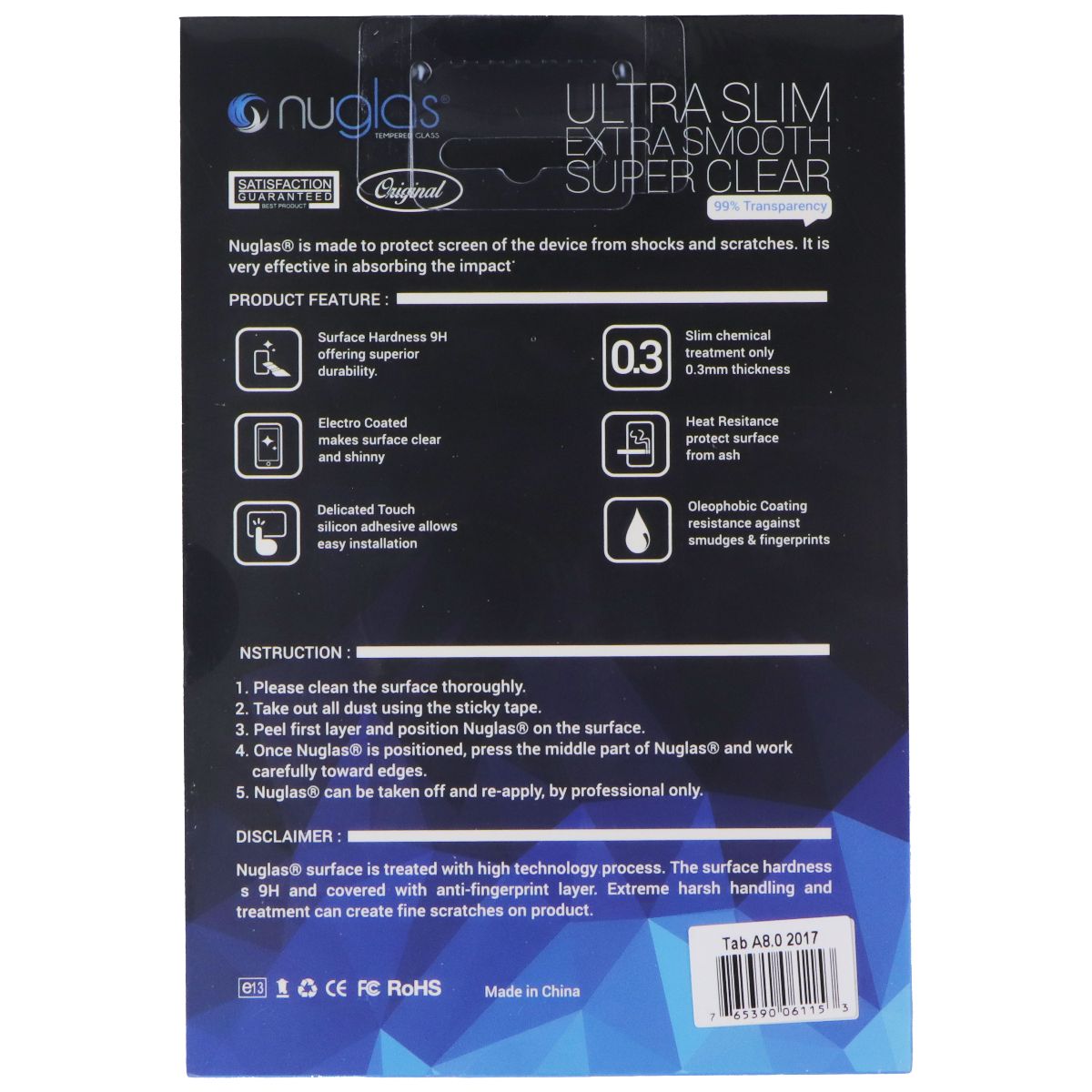 Nuglas Ultra Slim Premium Tempered Glass for Samsung Tab A 8.0 (2017) iPad/Tablet Accessories - Screen Protectors Nuglas - Simple Cell Bulk Wholesale Pricing - USA Seller