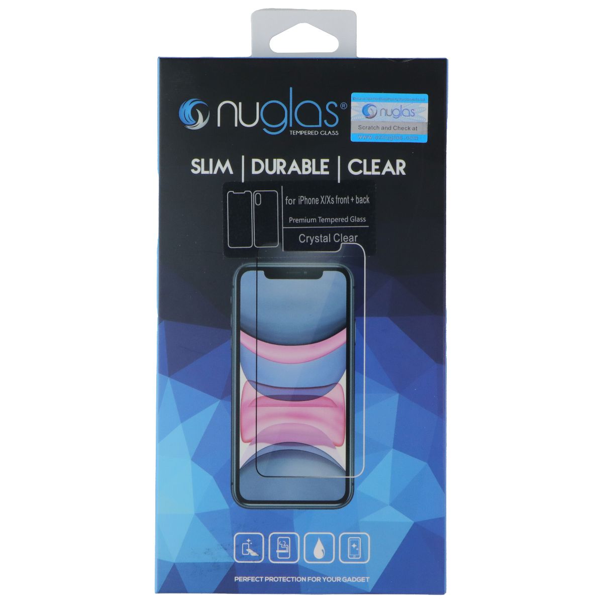 Nuglas Crystal Clear Tempered Glass (Front + Back) for Apple iPhone X/XS - Clear Cell Phone - Screen Protectors Nuglas - Simple Cell Bulk Wholesale Pricing - USA Seller