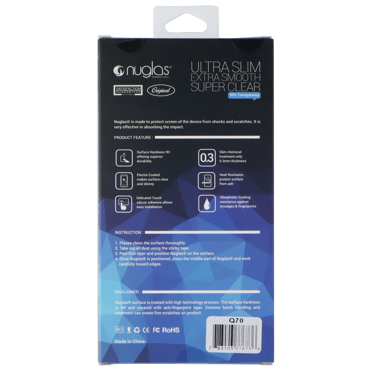 Nuglas Crystal Clear Premium Tempered Glass for Google LG Q70 - Clear Cell Phone - Screen Protectors Nuglas - Simple Cell Bulk Wholesale Pricing - USA Seller