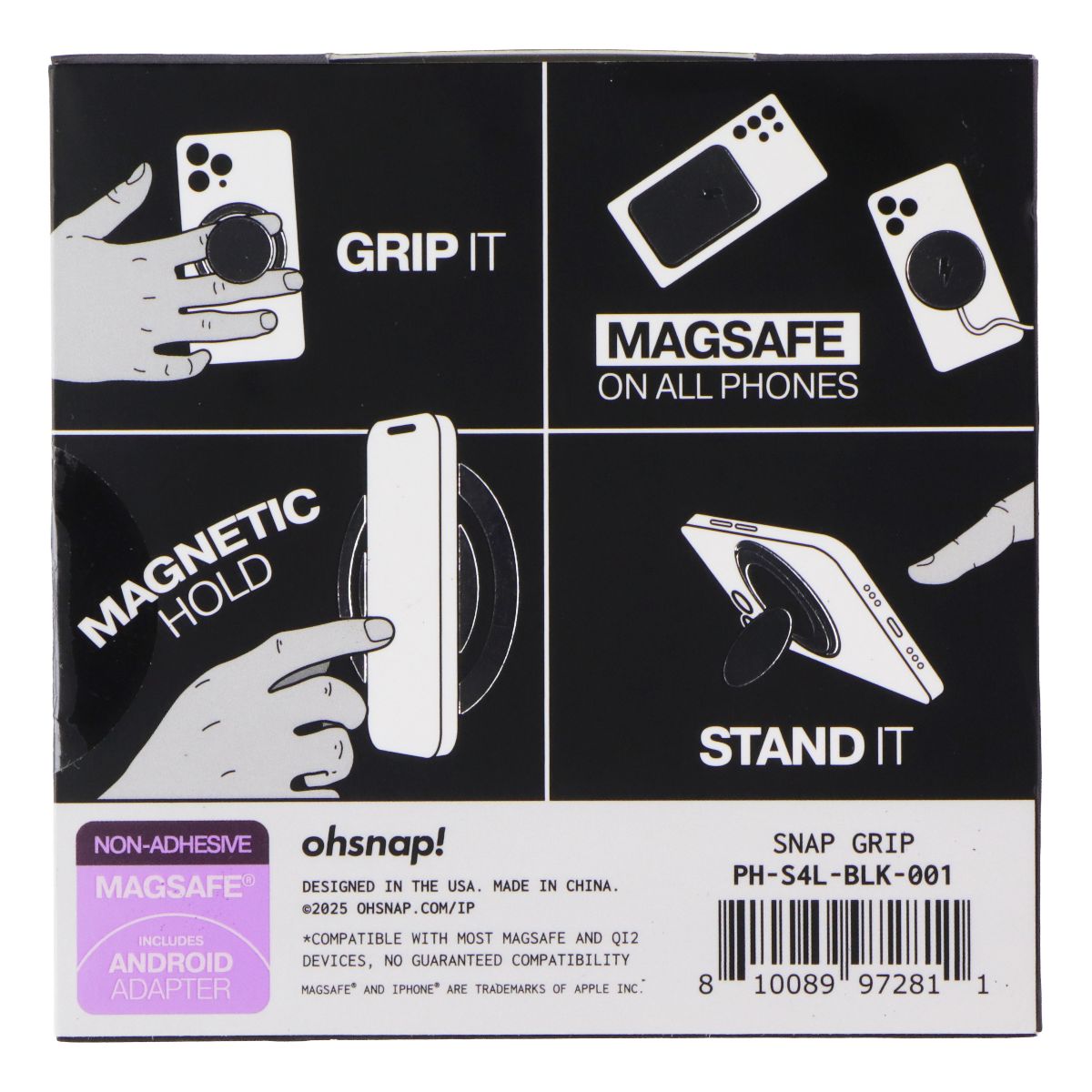 ohsnap! Snap Grip 5 Magnetic Phone Grip and Stand for MagSafe - Boring Black Cell Phone - Mounts & Holders ohsnap! - Simple Cell Bulk Wholesale Pricing - USA Seller