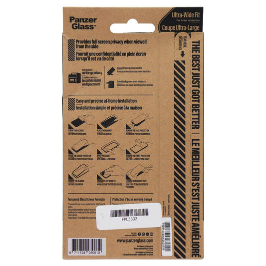 PanzerGlass Privacy Tempered Glass Screen Protector for Apple iPhone 15 Pro Cell Phone - Screen Protectors PanzerGlass - Simple Cell Bulk Wholesale Pricing - USA Seller