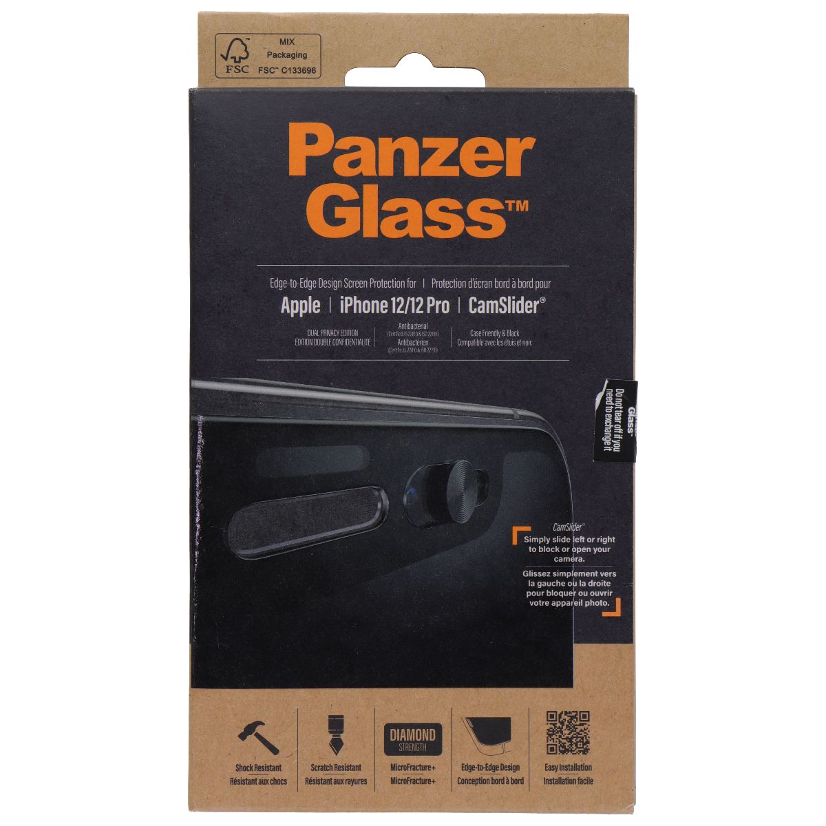 PanzerGlass Privacy Screen Protector w/ CamSlider for Apple iPhone 12/12 Pro Cell Phone - Screen Protectors PanzerGlass - Simple Cell Bulk Wholesale Pricing - USA Seller