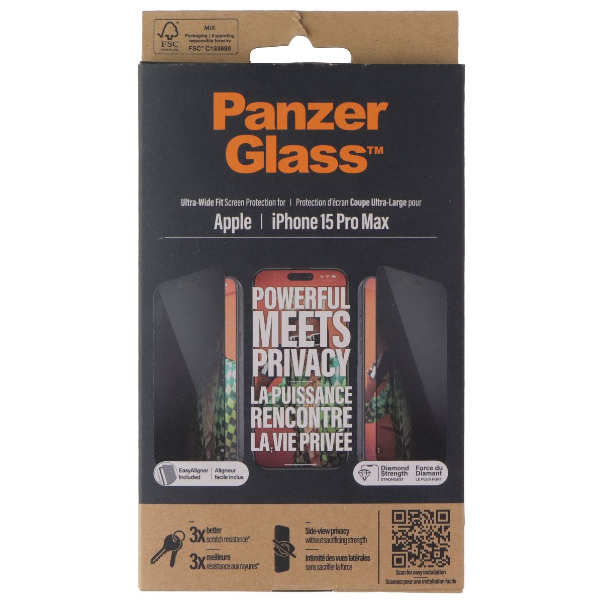 Panzer Ultra-Wide Privacy Screen Tempered Glass for Apple iPhone 15 Pro Max