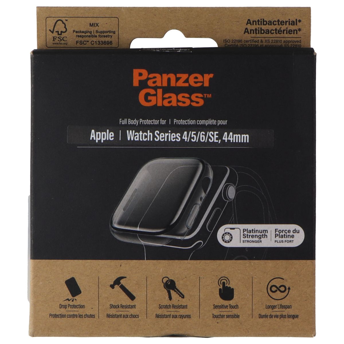 PanzerGlass Case w/Built-In Tempered Glass for Apple Watch (44mm) - Clear Smart Watch Accessories - Screen Protectors PanzerGlass - Simple Cell Bulk Wholesale Pricing - USA Seller