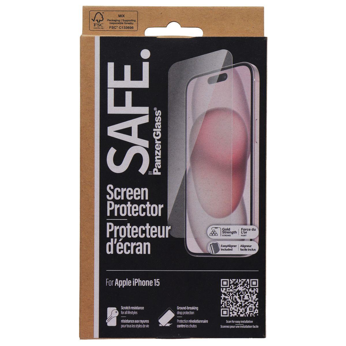 PanzerGlass Safe Series Tempered Glass Screen Protector for Apple iPhone 15 Cell Phone - Screen Protectors PanzerGlass - Simple Cell Bulk Wholesale Pricing - USA Seller