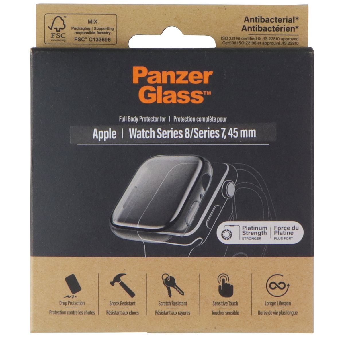 PanzerGlass 45mm Full Body Watch Protector for Apple Watch Series 8/7 - Black