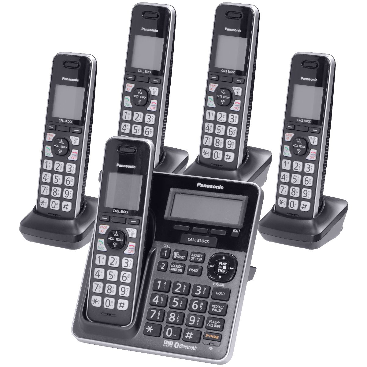 Panasonic KX-TG985 Expandable Cordless Phone System with 5 Handsets - Black Home Telephones & Accessories - Cordless Telephones & Handsets Panasonic    - Simple Cell Bulk Wholesale Pricing - USA Seller