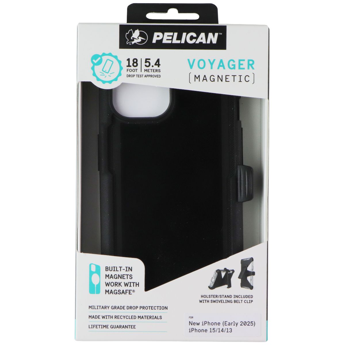 Pelican Voyager Case + Holster for MagSafe for Apple iPhone 15/14/13 - Black Cell Phone - Cases, Covers & Skins Pelican - Simple Cell Bulk Wholesale Pricing - USA Seller