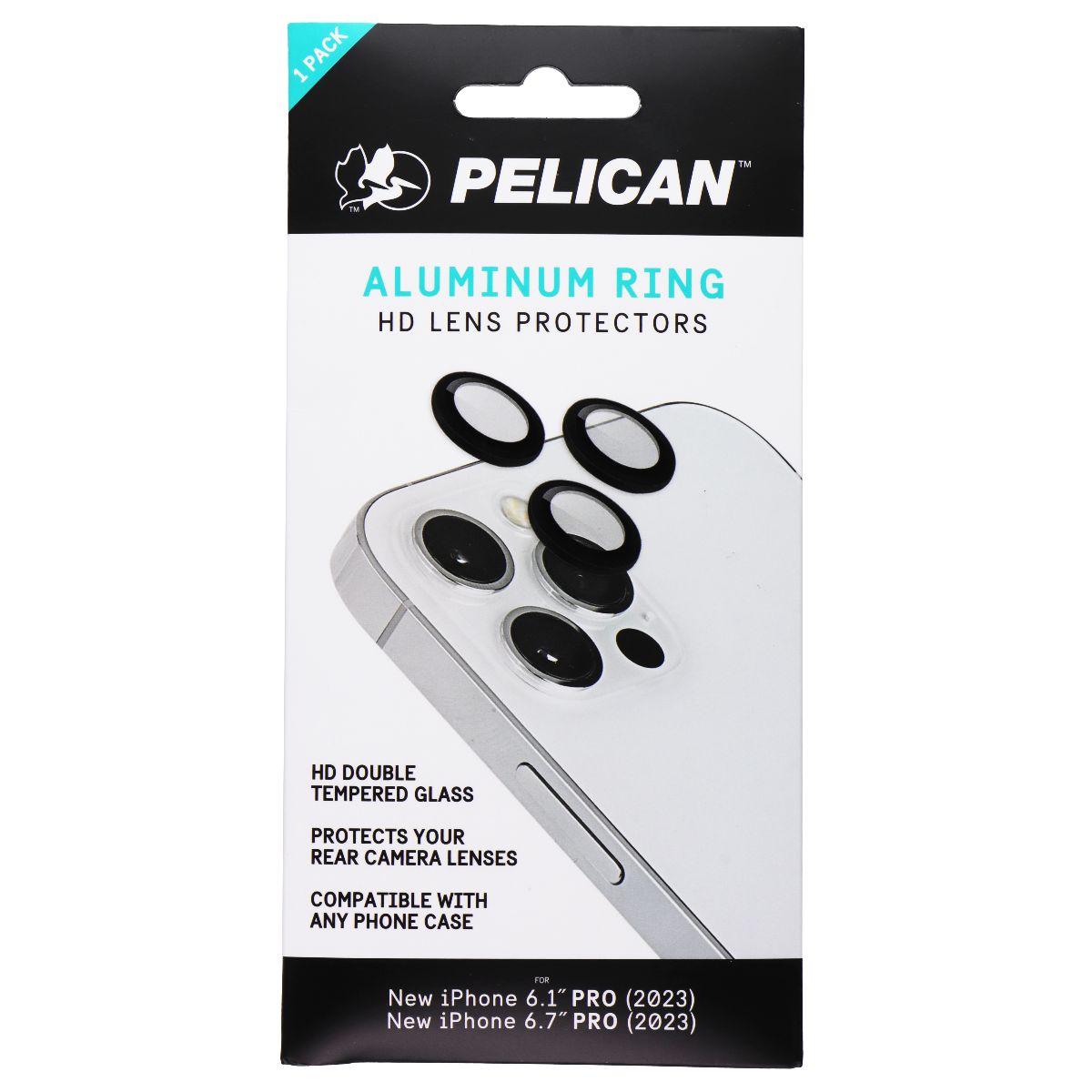 Pelican Aluminum Ring HD Lens Protectors for iPhone 15 Pro Max/15 Pro - Black Cell Phone - Screen Protectors Pelican    - Simple Cell Bulk Wholesale Pricing - USA Seller