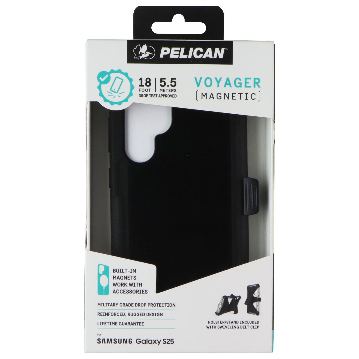 Pelican Voyager Series Case & Holster for Samsung Galaxy S25 - Black Cell Phone - Cases, Covers & Skins Pelican - Simple Cell Bulk Wholesale Pricing - USA Seller