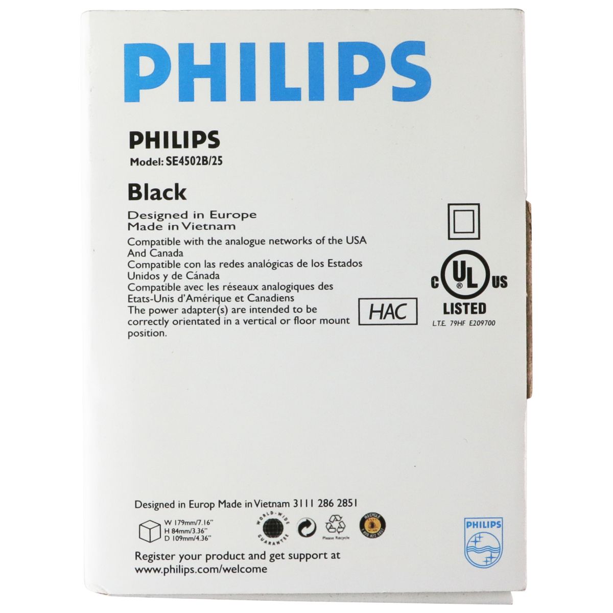 Philips (SE4502B/25) Enhanced High Def Voice Handset - Black/Gray