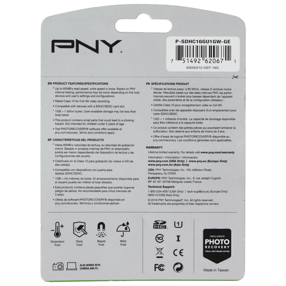 PNY 16GB High Performance SDHC Flash Memory Card - Class 10 USH-I U1 (85MB/s) Digital Camera - Memory Cards PNY - Simple Cell Bulk Wholesale Pricing - USA Seller
