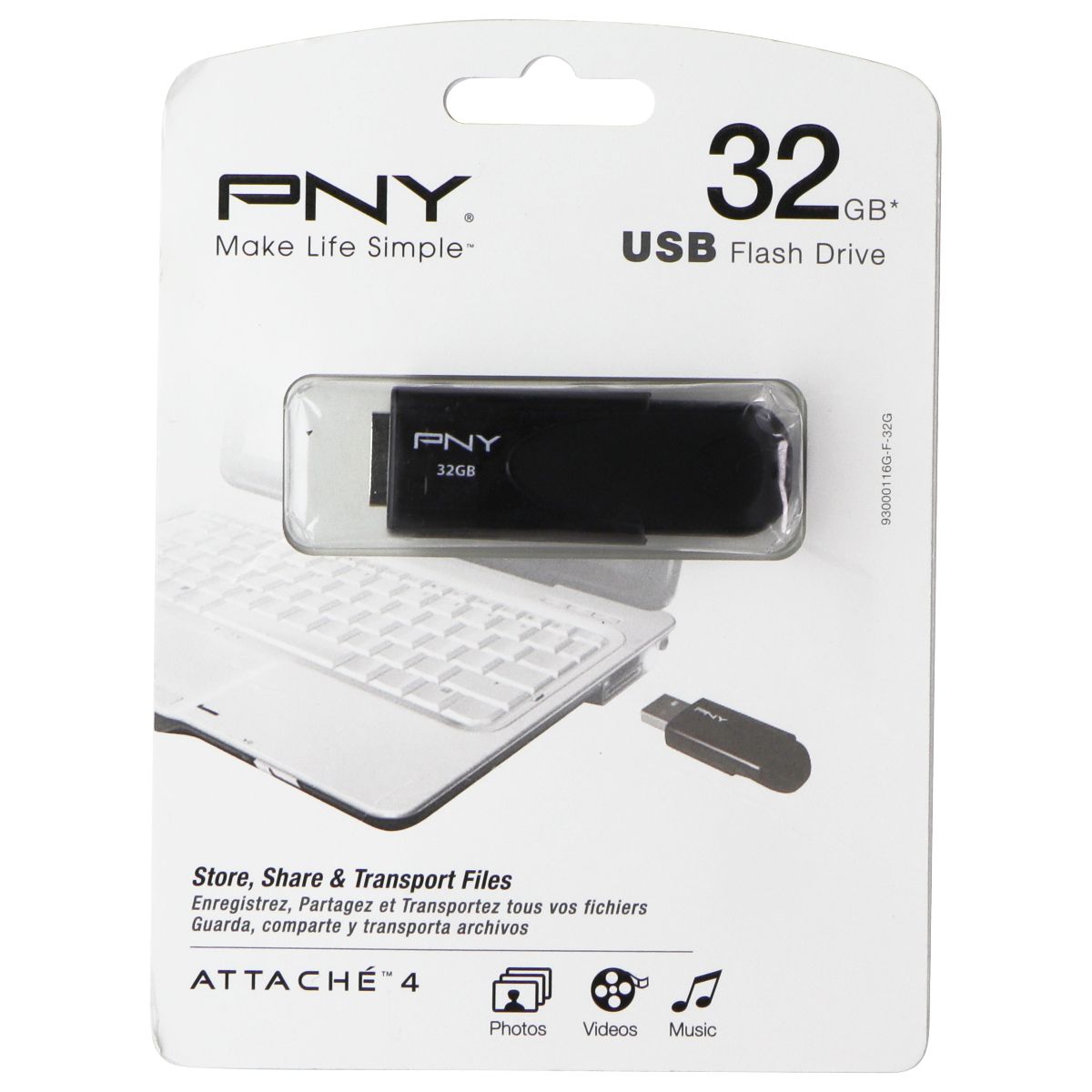 PNY Attaché 4 Flash Drive USB 2.0 for Photos Videos and More - 32GB / Black Digital Storage - USB Flash Drives PNY - Simple Cell Bulk Wholesale Pricing - USA Seller