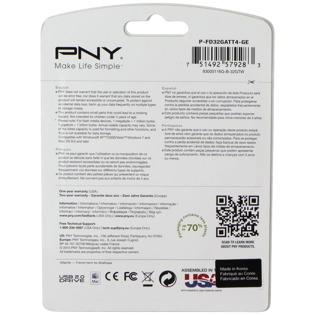 PNY Attaché 4 Flash Drive USB 2.0 for Photos Videos and More - 32GB / Black Digital Storage - USB Flash Drives PNY - Simple Cell Bulk Wholesale Pricing - USA Seller