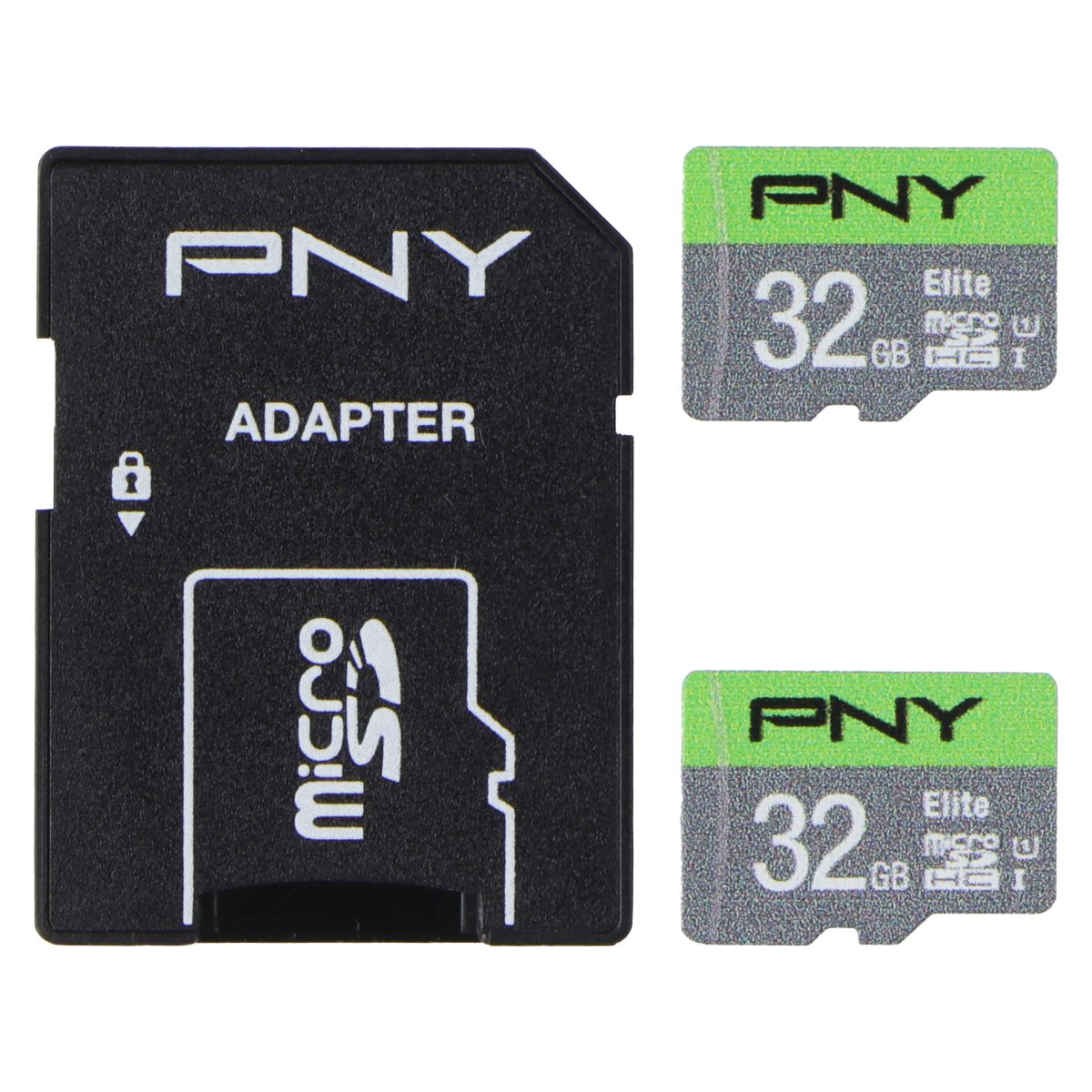 PNY 32GB Elite microSDHC Memory Card w/Adapter - Class 10 U1 (100MB/s) - 2 Pack Digital Camera - Memory Cards PNY - Simple Cell Bulk Wholesale Pricing - USA Seller