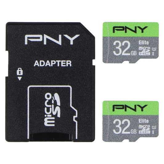 PNY 32GB Elite microSDHC Memory Card w/Adapter - Class 10 U1 (100MB/s) - 2 Pack Digital Camera - Memory Cards PNY - Simple Cell Bulk Wholesale Pricing - USA Seller
