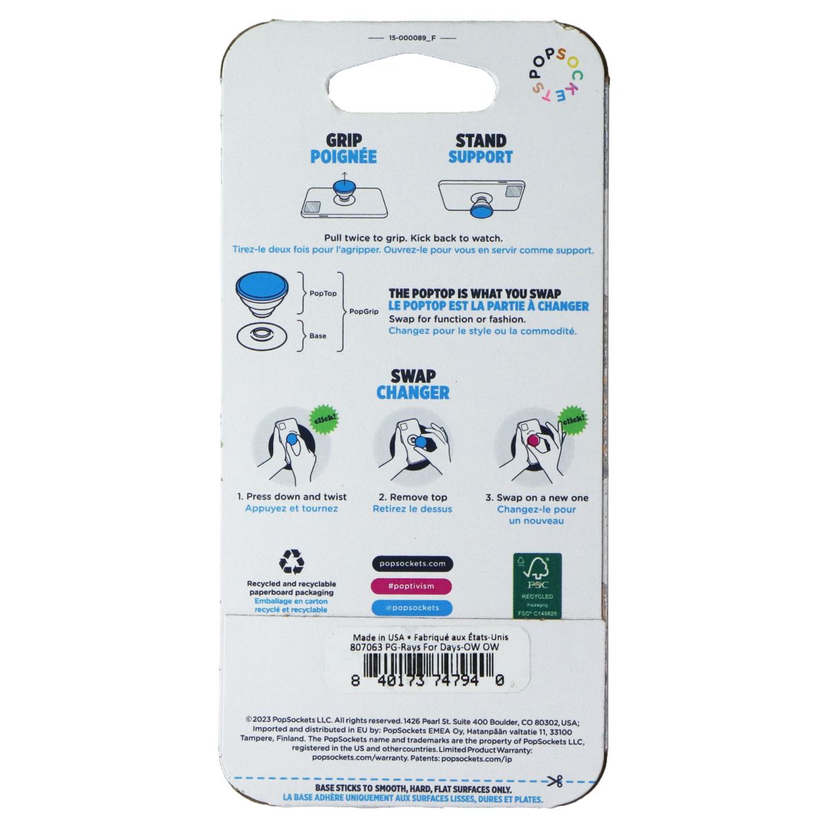 PopSockets PopGrip Expanding Stand Grip w/Swappable Top - Rays for Days Cell Phone - Mounts & Holders PopSockets - Simple Cell Bulk Wholesale Pricing - USA Seller