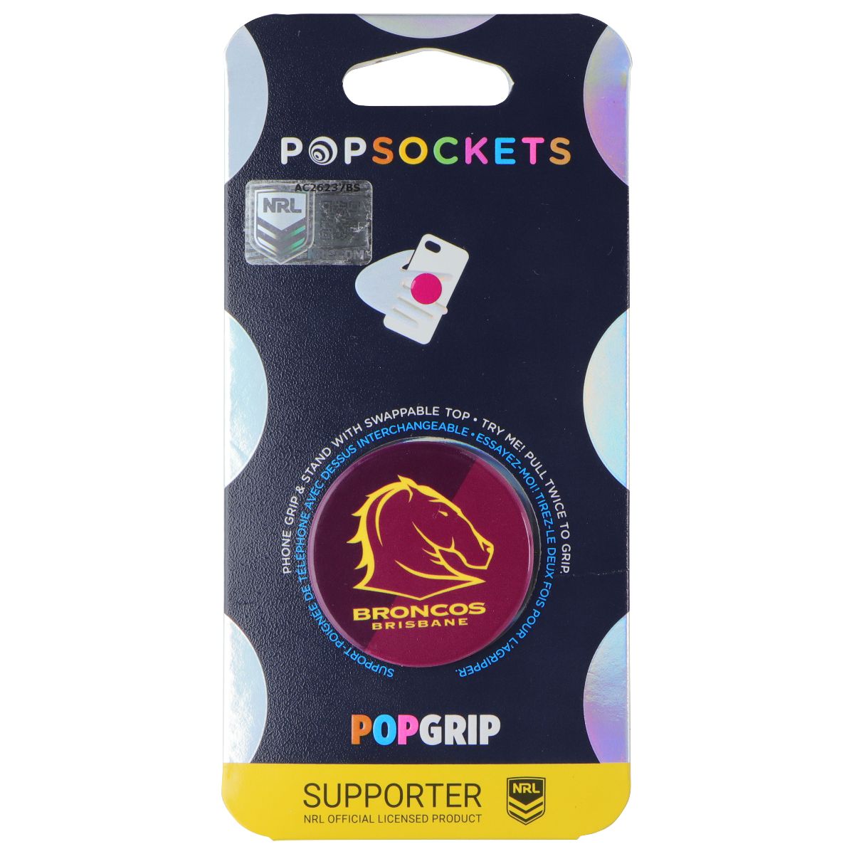 PopSockets PopGrip Expanding Stand Grip w/ Swappable Top - NRL Brisbane Broncos Cell Phone - Mounts & Holders PopSockets - Simple Cell Bulk Wholesale Pricing - USA Seller