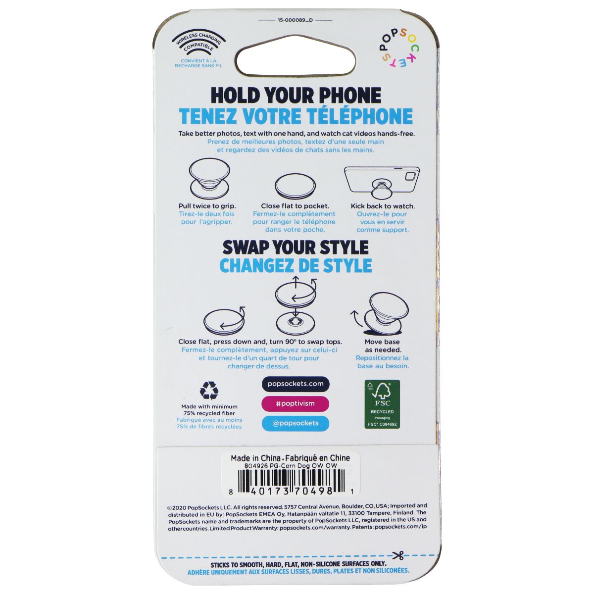 PopSockets PopGrip Holder & Stand with Swappable Top - Corn Dog Cell Phone - Mounts & Holders PopSockets - Simple Cell Bulk Wholesale Pricing - USA Seller