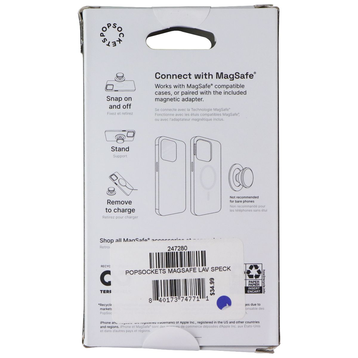 PopSockets Phone Grip & Stand for MagSafe with Adapter Ring - Sugar Plum Speckle