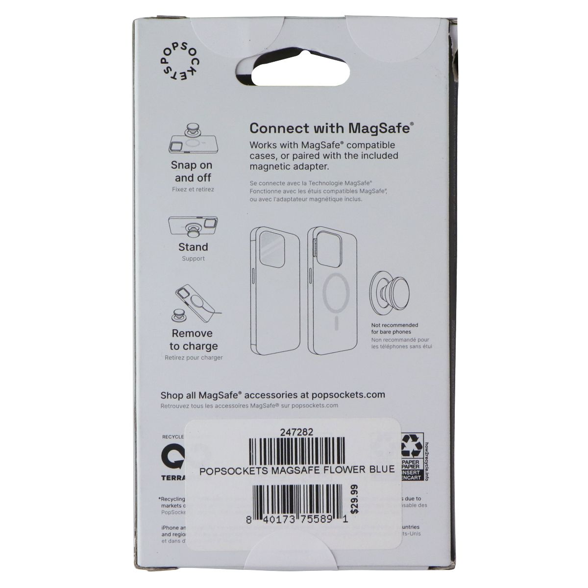 PopSockets Magnetic Phone Grip and Stand for Magsafe - Molded Flower Blue Sigh Cell Phone - Mounts & Holders PopSockets - Simple Cell Bulk Wholesale Pricing - USA Seller