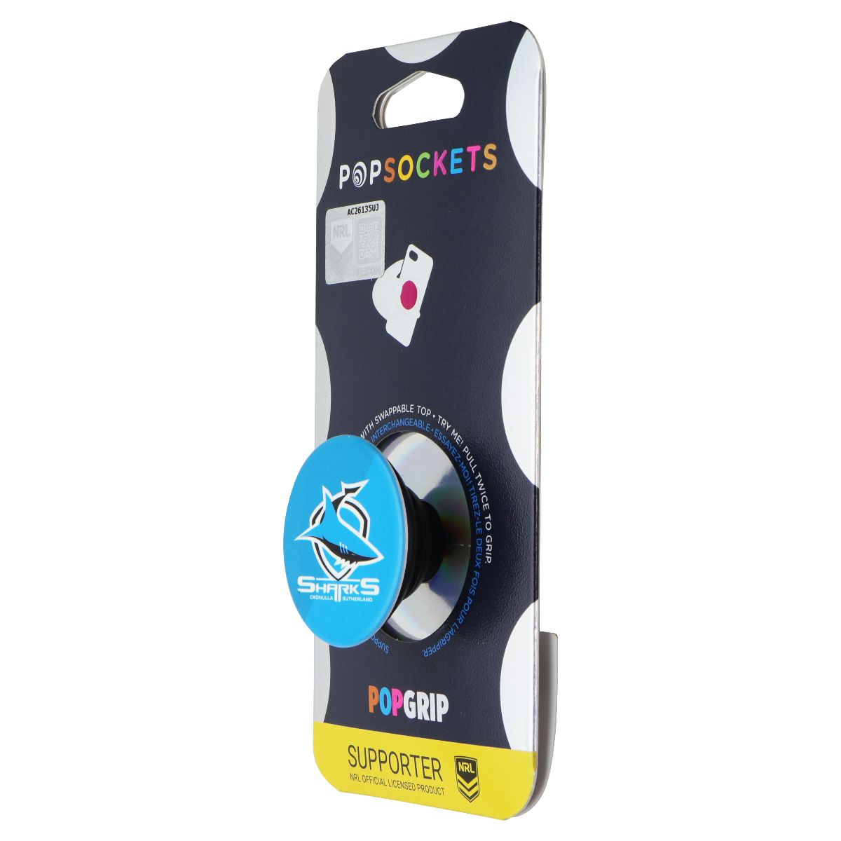 PopSockets PopGrip Expanding Stand Grip w/ Swap Top - NRL Cronulla Sharks Cell Phone - Mounts & Holders PopSockets - Simple Cell Bulk Wholesale Pricing - USA Seller