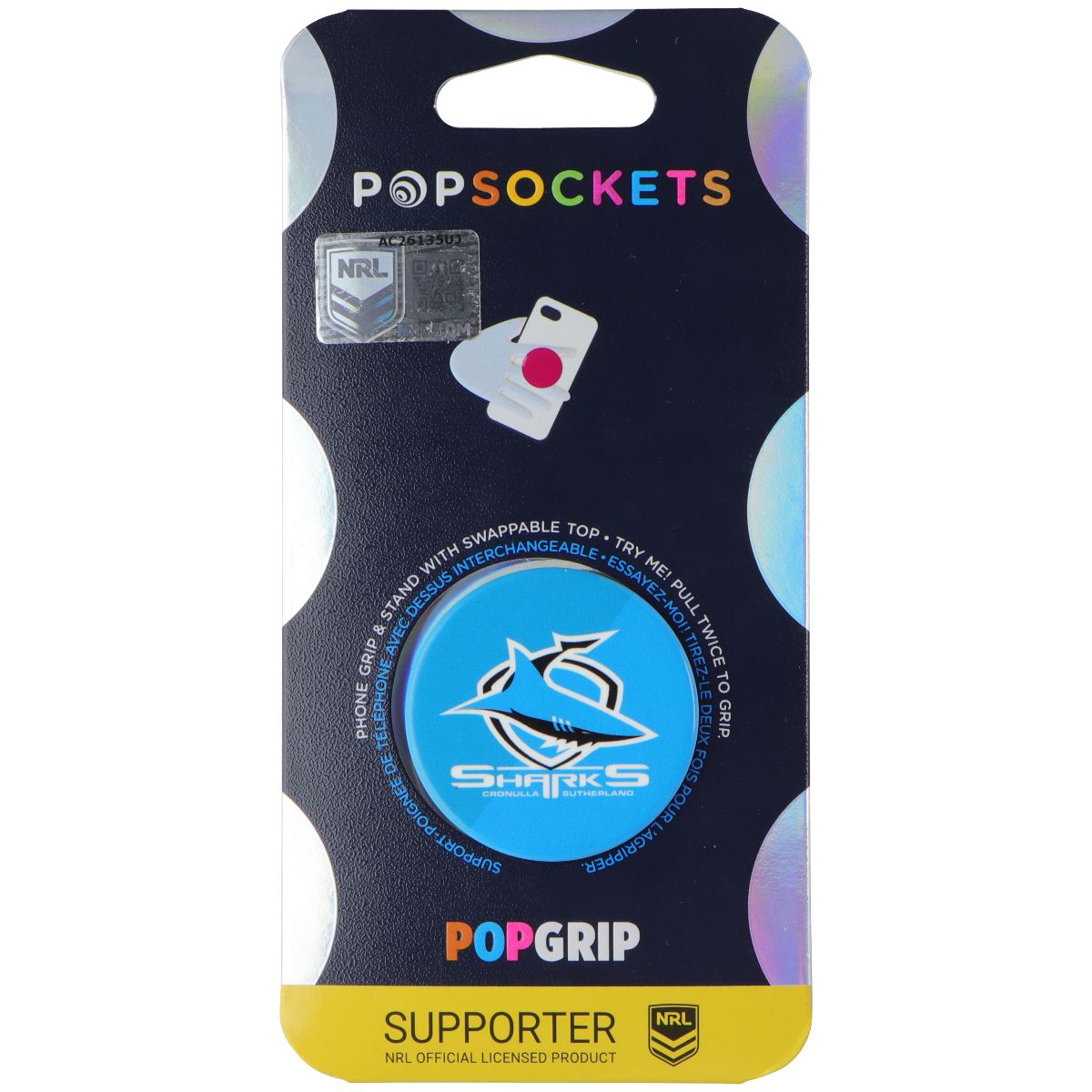 PopSockets PopGrip Expanding Stand Grip w/ Swap Top - NRL Cronulla Sharks Cell Phone - Mounts & Holders PopSockets - Simple Cell Bulk Wholesale Pricing - USA Seller