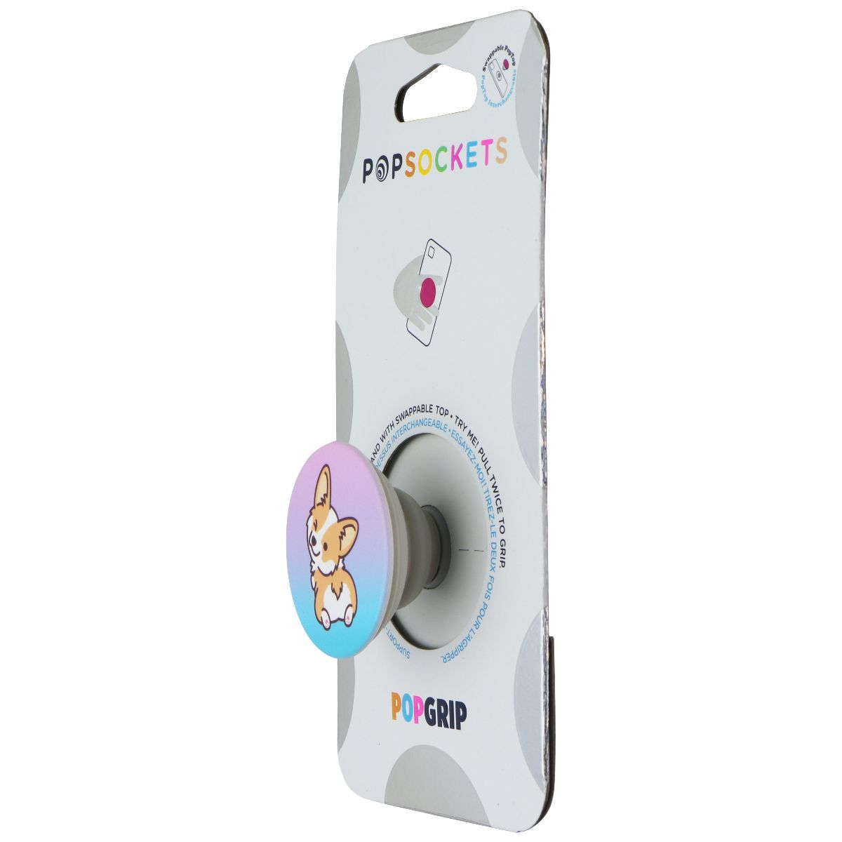PopSockets PopGrip Holder & Stand with Swappable Top - Cheeky Corgi Cell Phone - Mounts & Holders PopSockets - Simple Cell Bulk Wholesale Pricing - USA Seller