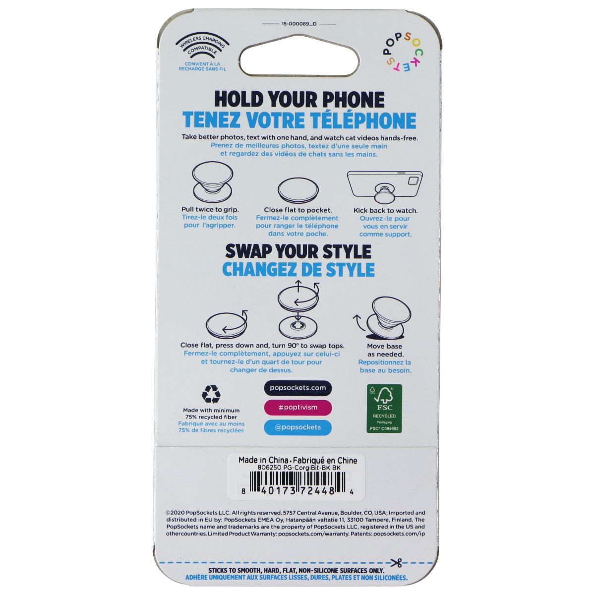 PopSockets PopGrip Holder & Stand with Swappable Top - CorgiBit Cell Phone - Mounts & Holders PopSockets - Simple Cell Bulk Wholesale Pricing - USA Seller