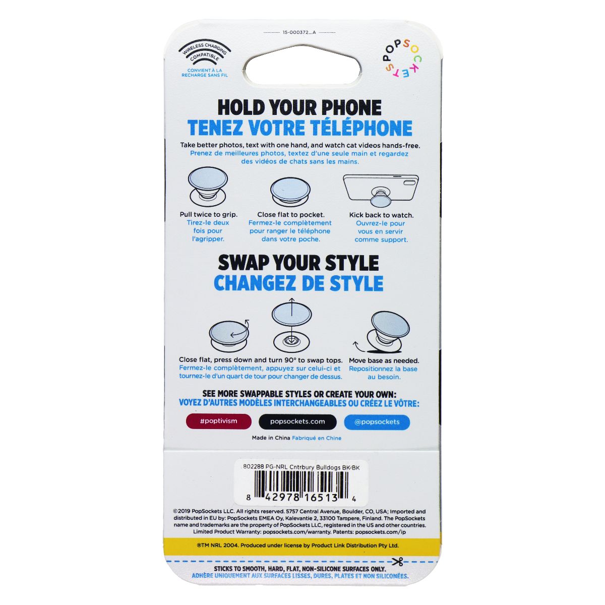 PopSockets PopGrip Expanding Stand Grip w/ Swap Top - NRL Canterbury Bulldogs Cell Phone - Mounts & Holders PopSockets - Simple Cell Bulk Wholesale Pricing - USA Seller