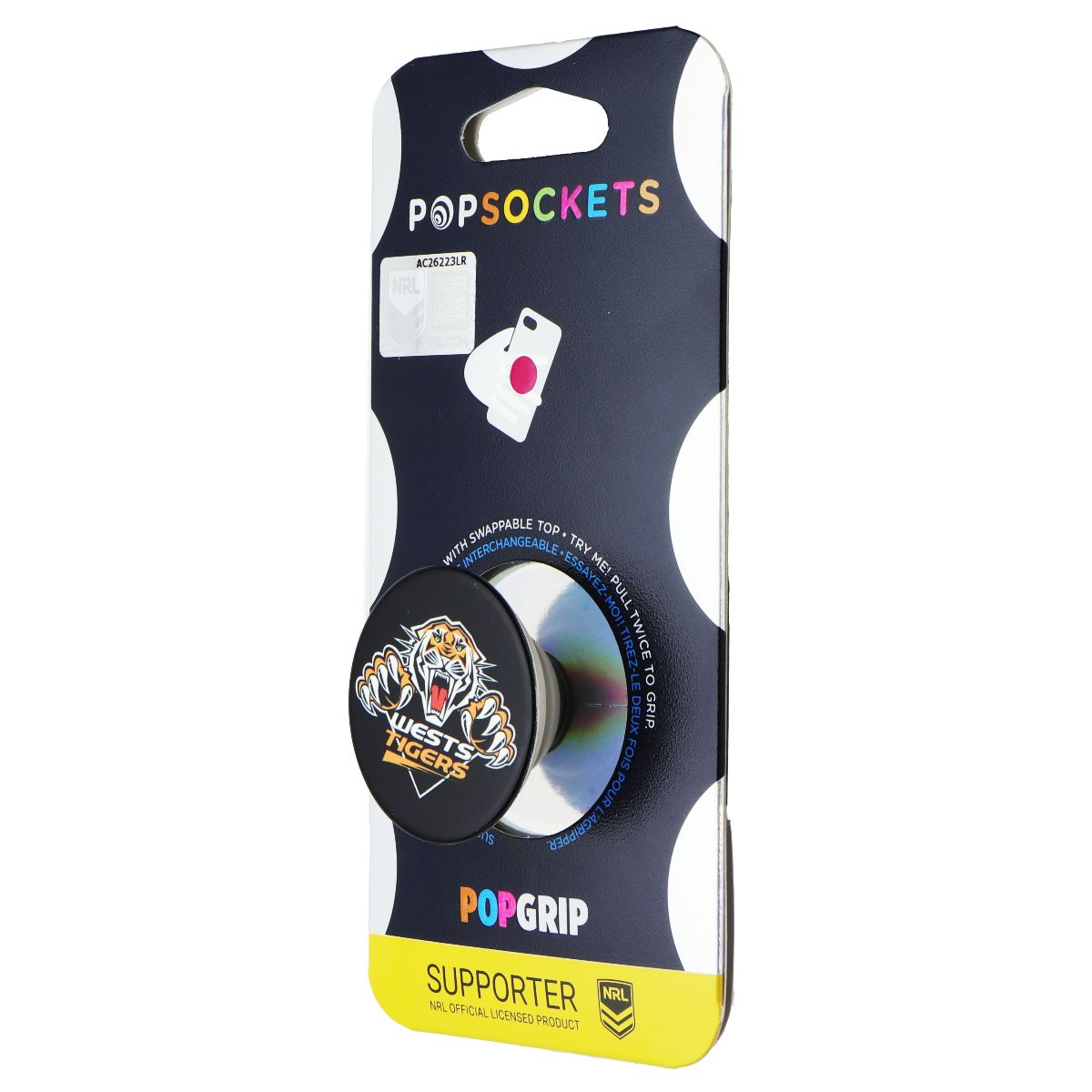 PopSockets PopGrip Expanding Stand Grip w/ Swappable Top - NRL West Tigers Cell Phone - Mounts & Holders PopSockets - Simple Cell Bulk Wholesale Pricing - USA Seller