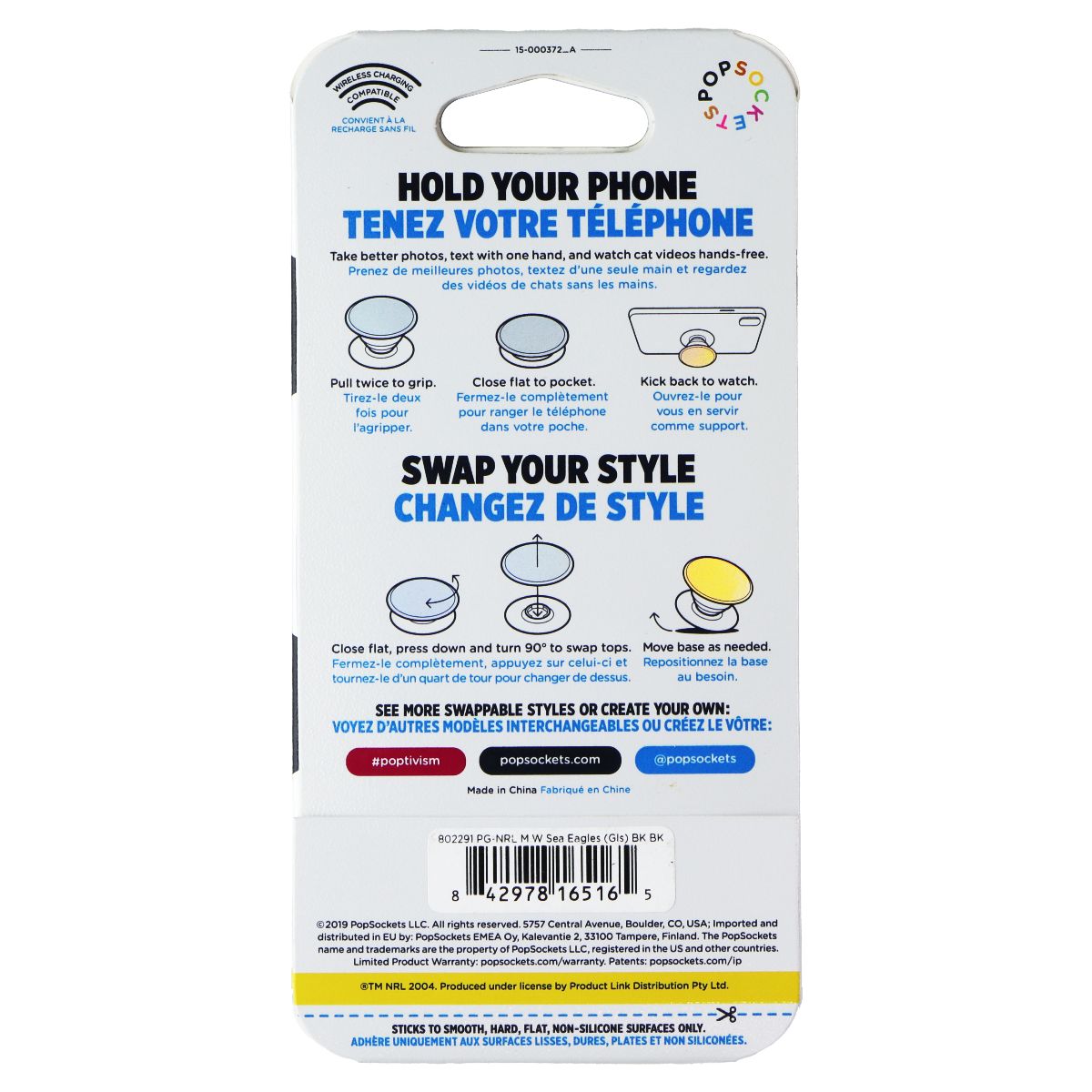 PopSockets PopGrip Expanding Stand Grip w/ Swappable Top - NRL M.W Sea Eagles Cell Phone - Mounts & Holders PopSockets - Simple Cell Bulk Wholesale Pricing - USA Seller