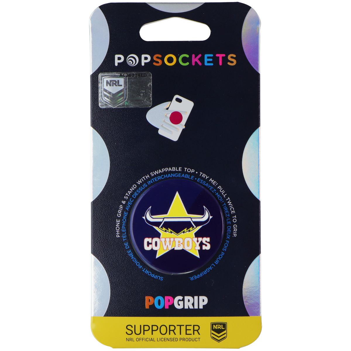 PopSockets PopGrip Expanding Stand Grip w/ Swap Top - NRL North Qnsland Cowboys Cell Phone - Mounts & Holders PopSockets - Simple Cell Bulk Wholesale Pricing - USA Seller