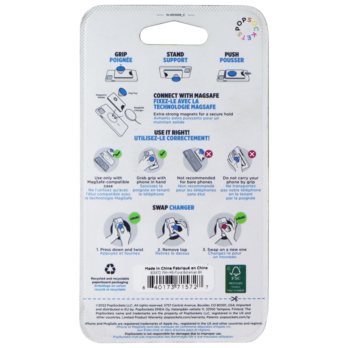 PopSockets PopWallet+ for MagSafe Magnetic Phone Card Holder - Floral Bohemian Cell Phone - Mounts & Holders PopSockets - Simple Cell Bulk Wholesale Pricing - USA Seller