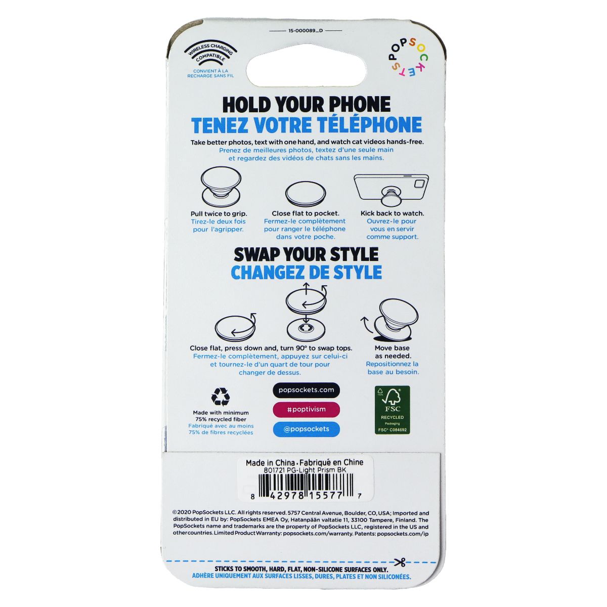 PopSockets PopGrip Expanding Stand Grip with Swappable Top - Light Prism Cell Phone - Mounts & Holders PopSockets - Simple Cell Bulk Wholesale Pricing - USA Seller