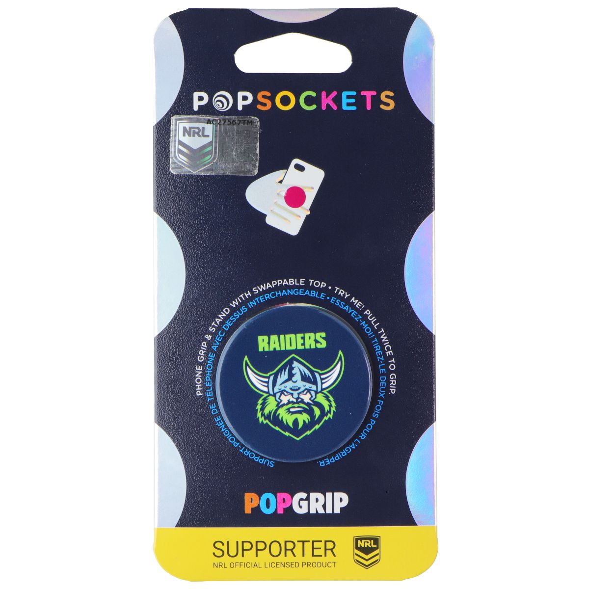 PopSockets PopGrip Expanding Stand Grip w/ Swap Top - NRL Canberra Raiders Cell Phone - Mounts & Holders PopSockets - Simple Cell Bulk Wholesale Pricing - USA Seller