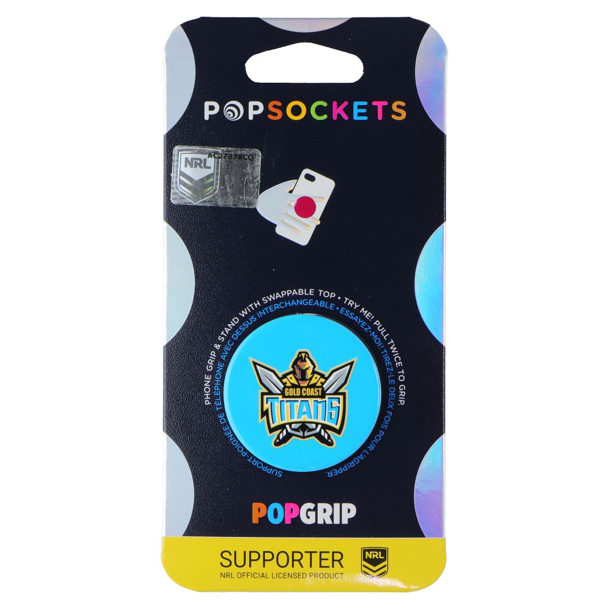 PopSockets PopGrip Expanding Stand Grip w/ Swappable Top - NRL Gold Coast Titans Cell Phone - Mounts & Holders PopSockets - Simple Cell Bulk Wholesale Pricing - USA Seller