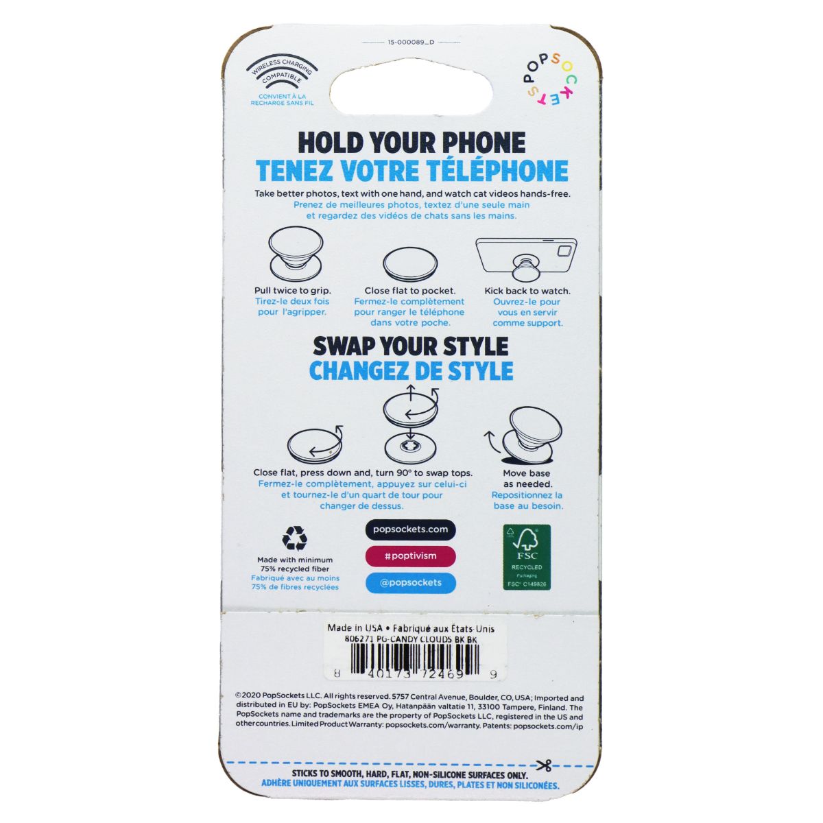 PopSockets PopGrip Expanding Stand Grip w/Swappable Top - Candy Clouds Cell Phone - Mounts & Holders PopSockets - Simple Cell Bulk Wholesale Pricing - USA Seller