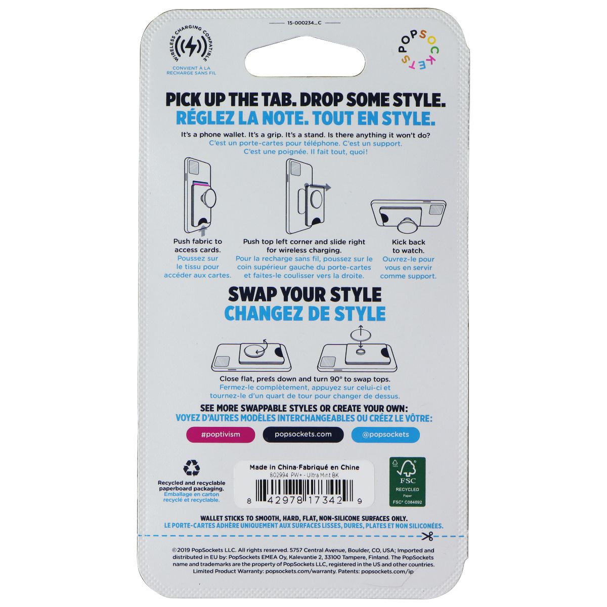PopSockets PopWallet+ Phone Wallet Grip & Stand - Ultra Mint Cell Phone - Mounts & Holders PopSockets - Simple Cell Bulk Wholesale Pricing - USA Seller