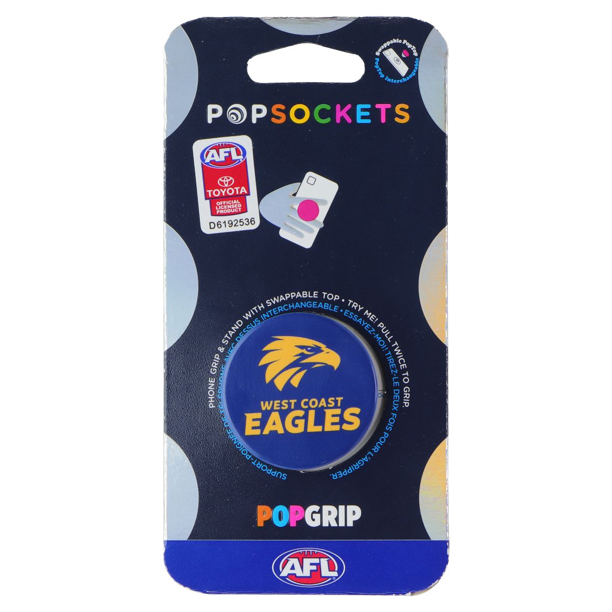 PopSockets PopGrip Expanding Stand Grip w/Swappable Top - AFL West Coast Eagles Cell Phone - Mounts & Holders PopSockets - Simple Cell Bulk Wholesale Pricing - USA Seller