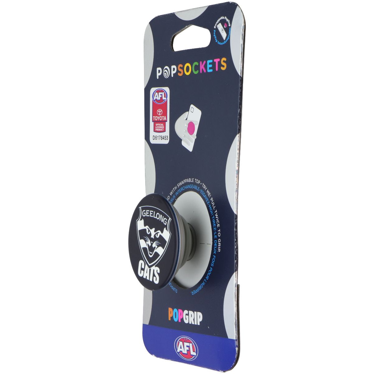 PopSockets PopGrip Expanding Stand Grip w/ Swappable Top - AFL Geelong Cats Cell Phone - Mounts & Holders PopSockets - Simple Cell Bulk Wholesale Pricing - USA Seller