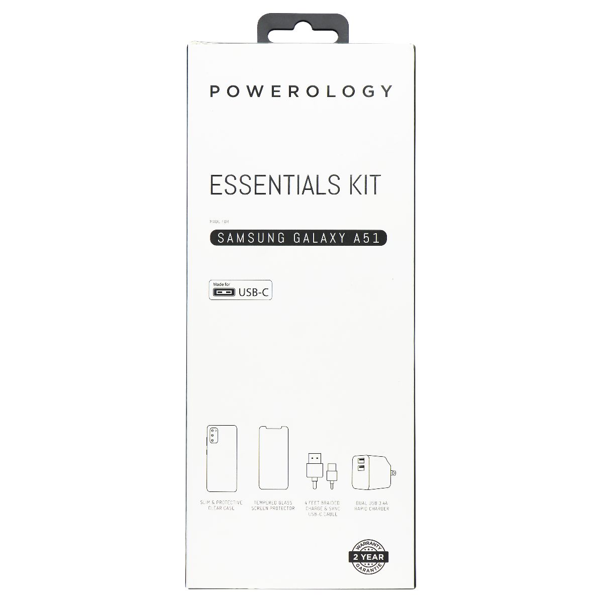 Powerology Essentials Kit w/ Case and Power for Samsung Galaxy A51 - Clear Cell Phone - Accessory Bundles Powerology - Simple Cell Bulk Wholesale Pricing - USA Seller